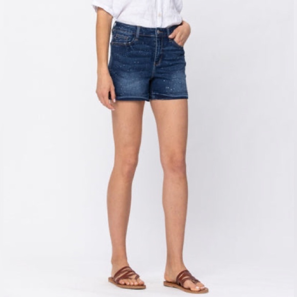 Judy Blue Marley Galaxy Splash Denim Shorts High Waist Dark Wash NWT